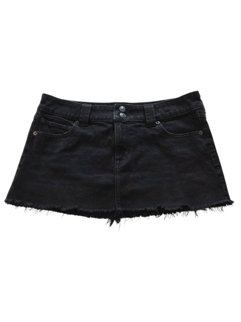 American Eagle Black Denim Raw Hem Micro Mini Skirt Size 8 - Picture 2 of 10